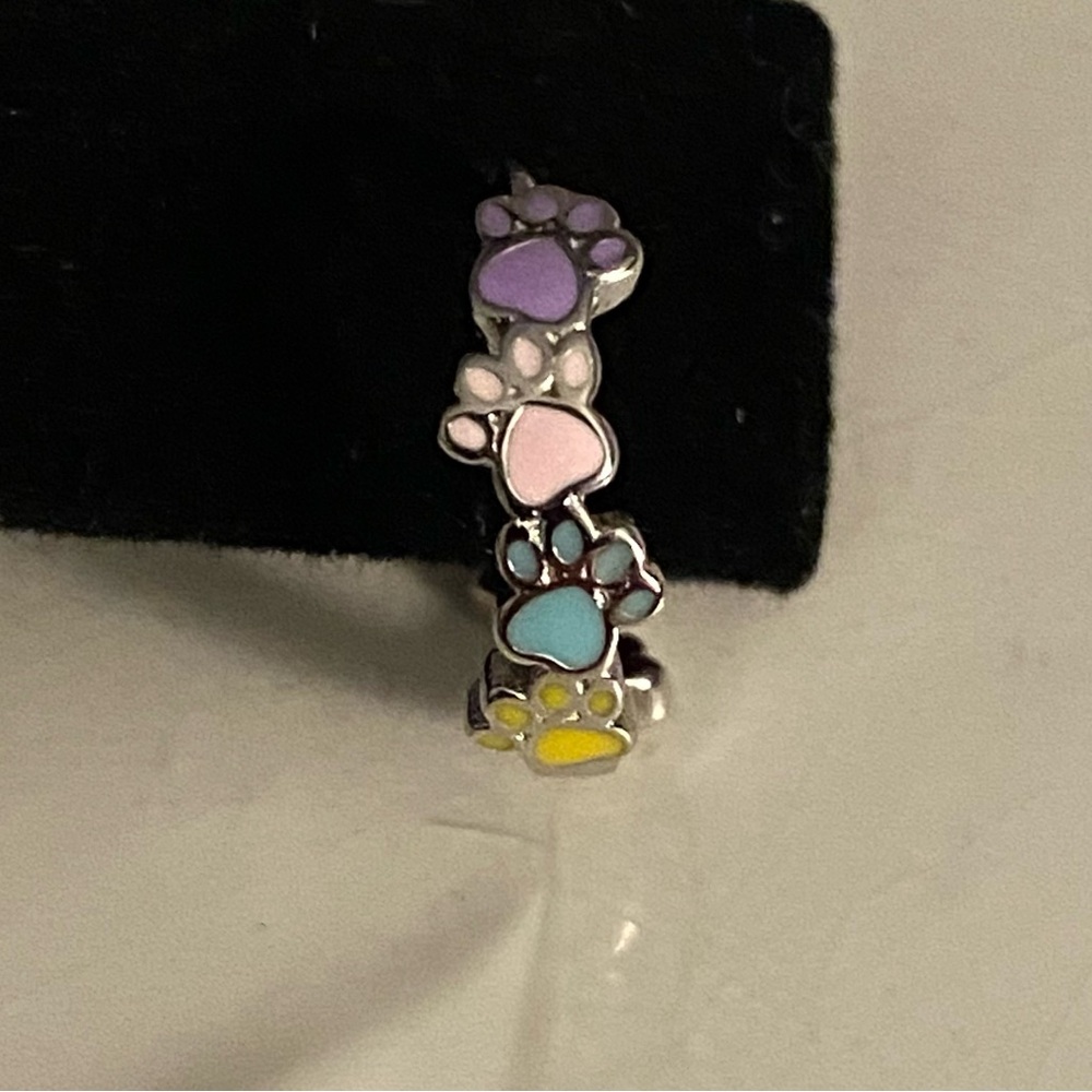 O82 - ๐พ Colorful Dog Cat Paw Footprint Earrings Sterling Silver 925 - Picture 6 of 7